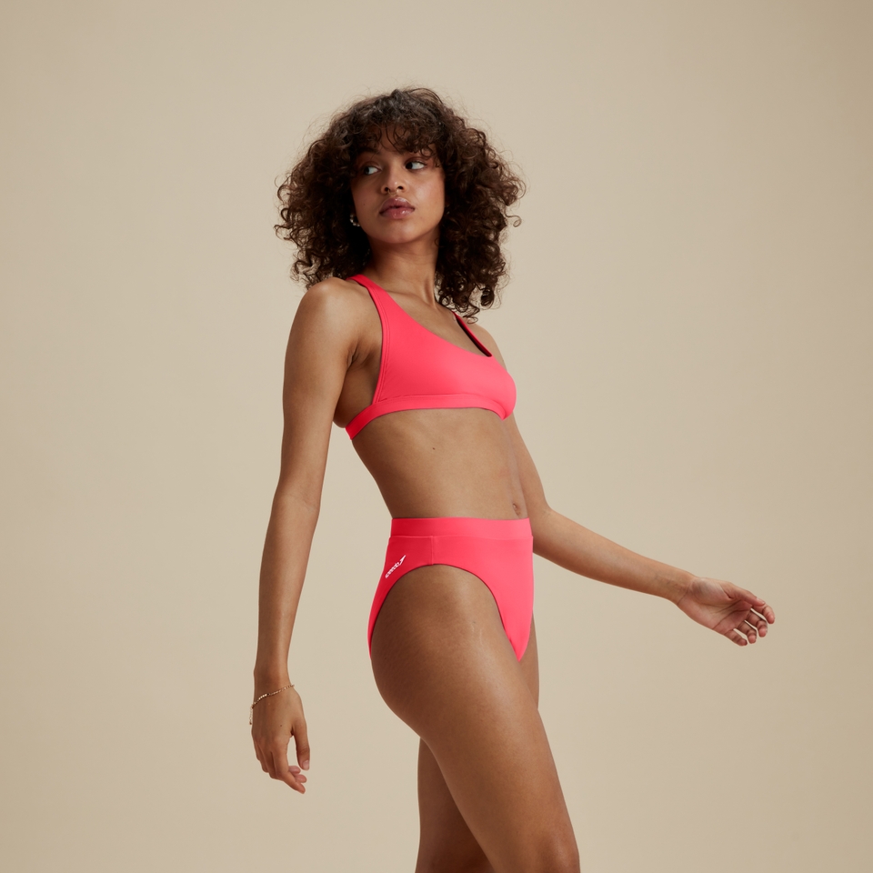 Women's FLU3NTE Solid High Waist Bikini Bottom Red