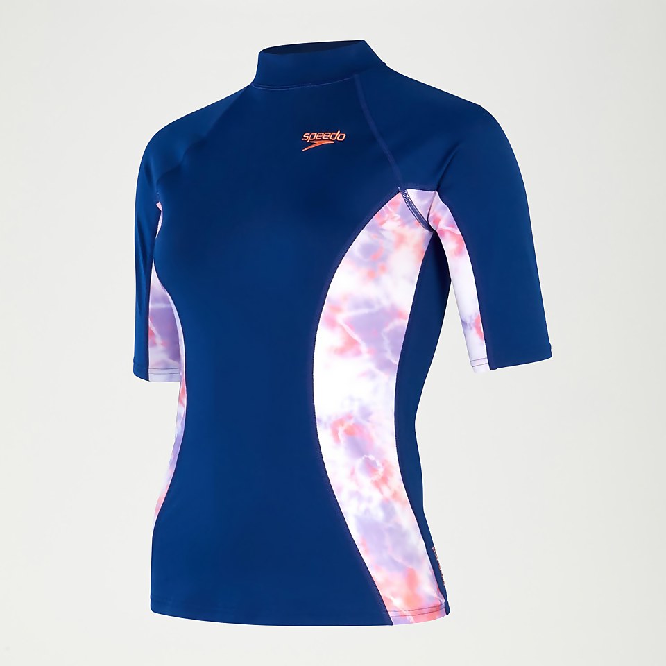 Haut Rash Femme imprimé à manches courtes bleu/corail