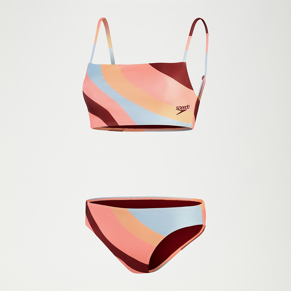 Bikini Femme imprimé à bretelles réglables sang de bœuf/corail