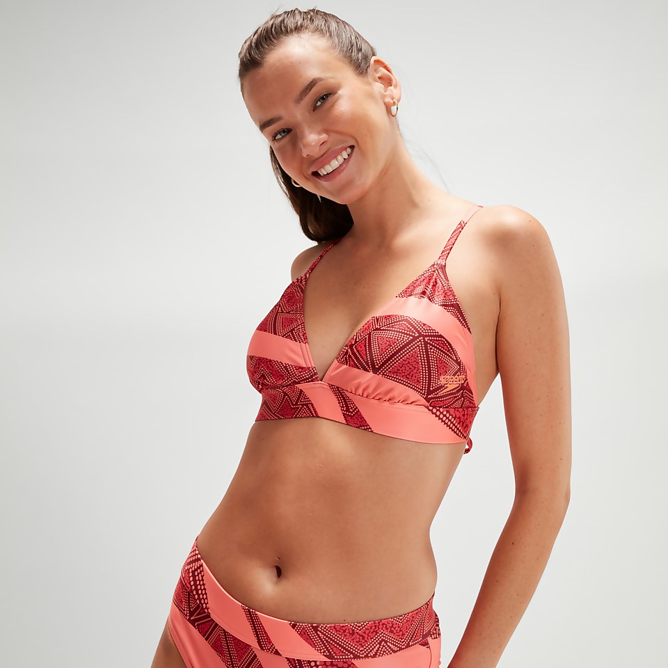 Bikini triangle Femme à bande imprimée sang de bœuf/corail