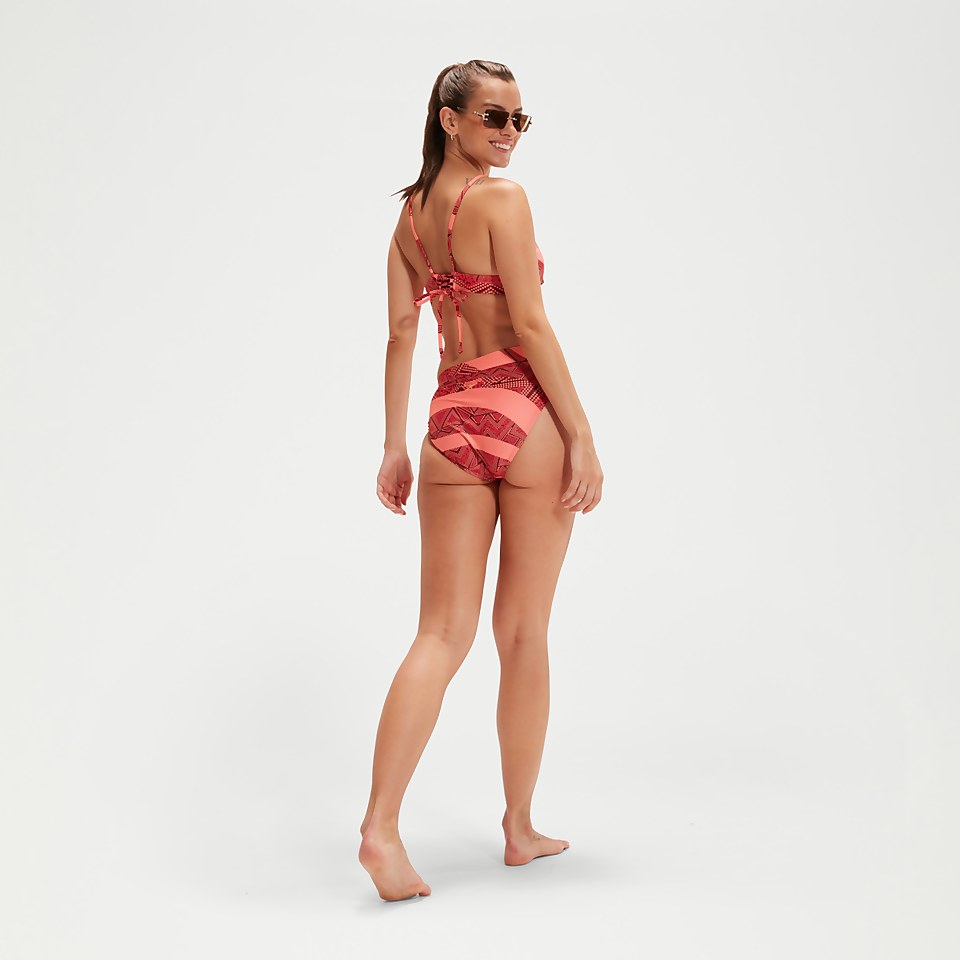 Bikini triangle Femme à bande imprimée sang de bœuf/corail