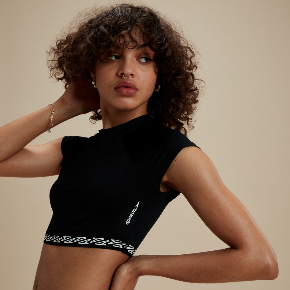 Women's FLU3NTE Solid Logo Bikini Crop Top Black
