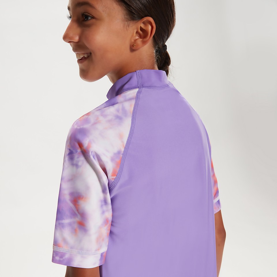 Haut Fille Sun manches courtes lilas/blanc