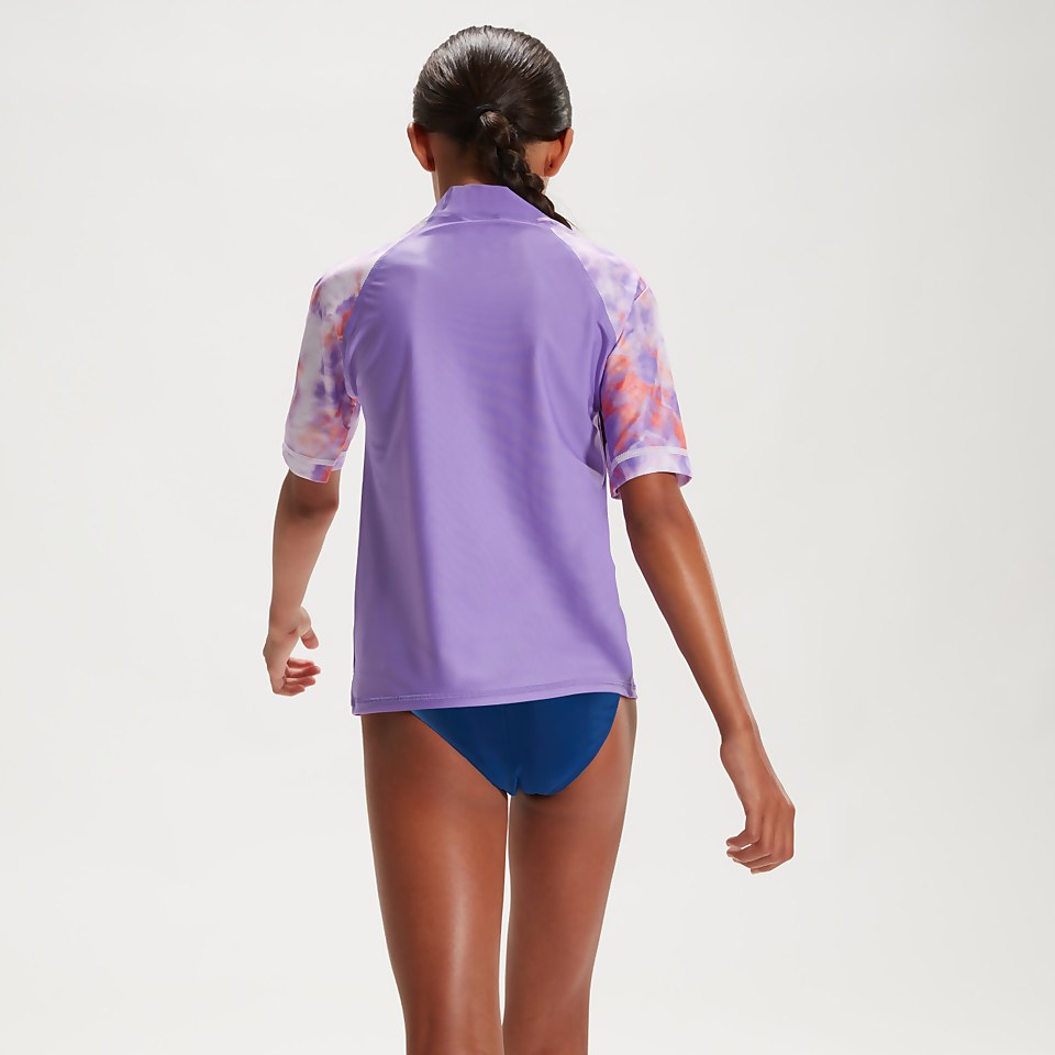 Haut Fille Sun manches courtes lilas/blanc