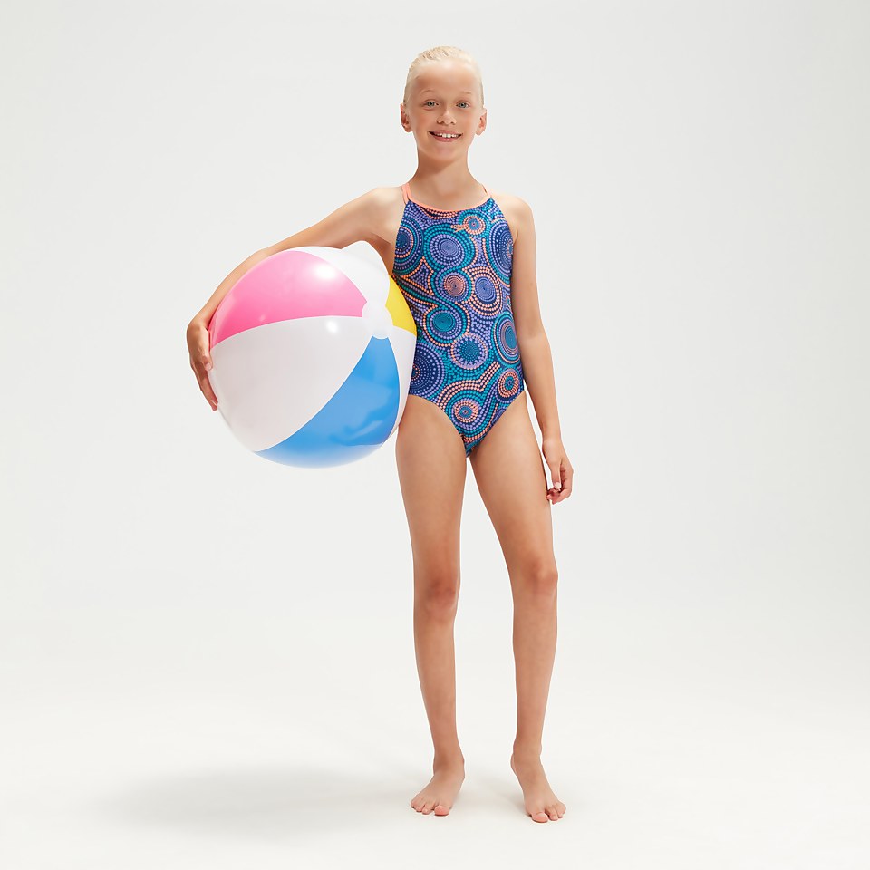 Maillot de bain Fille Twinstrap bleu/corail