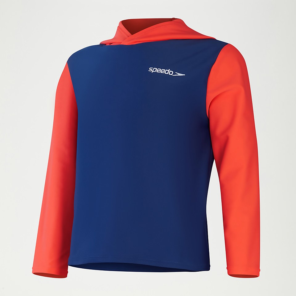 Schwimmlern-Essential Unisex Rash-Top mit Kapuze für Kleinkinder Blau/Koralle