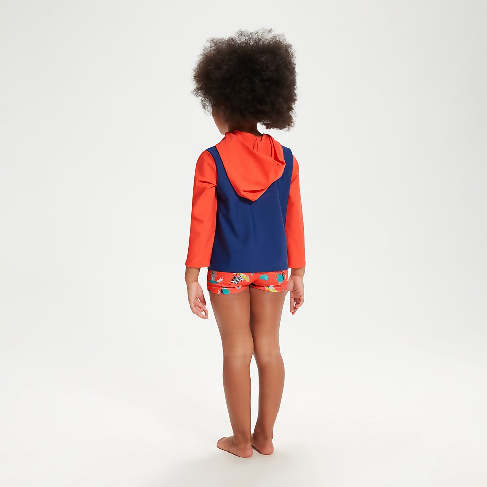 Schwimmlern-Essential Unisex Rash-Top mit Kapuze für Kleinkinder Blau/Koralle