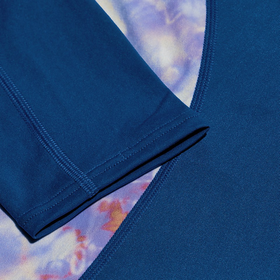 Bedrucktes langärmliges Rash-Top für Damen Blau/Koralle