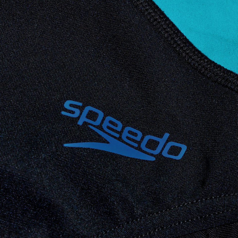 Women's Colourblock Highneck Crossback Swimsuit Black/Blue