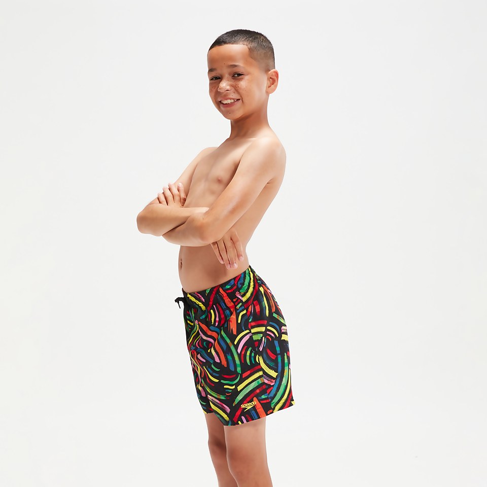Short de bain Garçon 33 cm noir/orange
