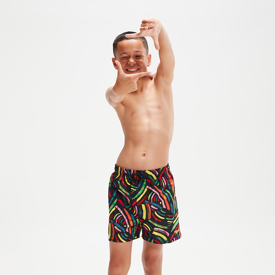 Short de bain Garçon 33 cm noir/orange