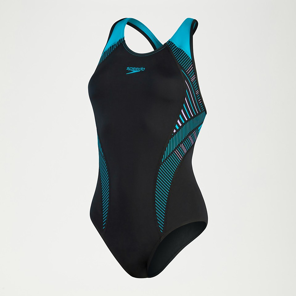 Women s Placement Laneback Swimsuit Black Aqua