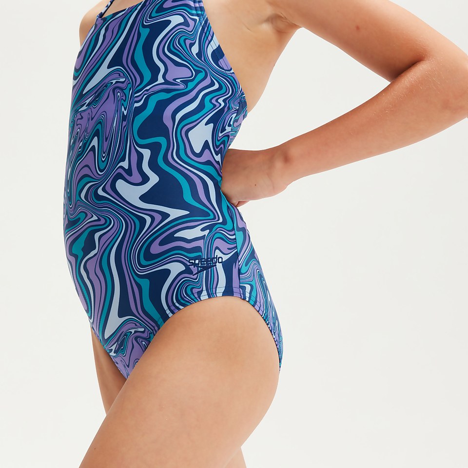 Maillot de bain Fille Medalist imprimé bleu/lilas