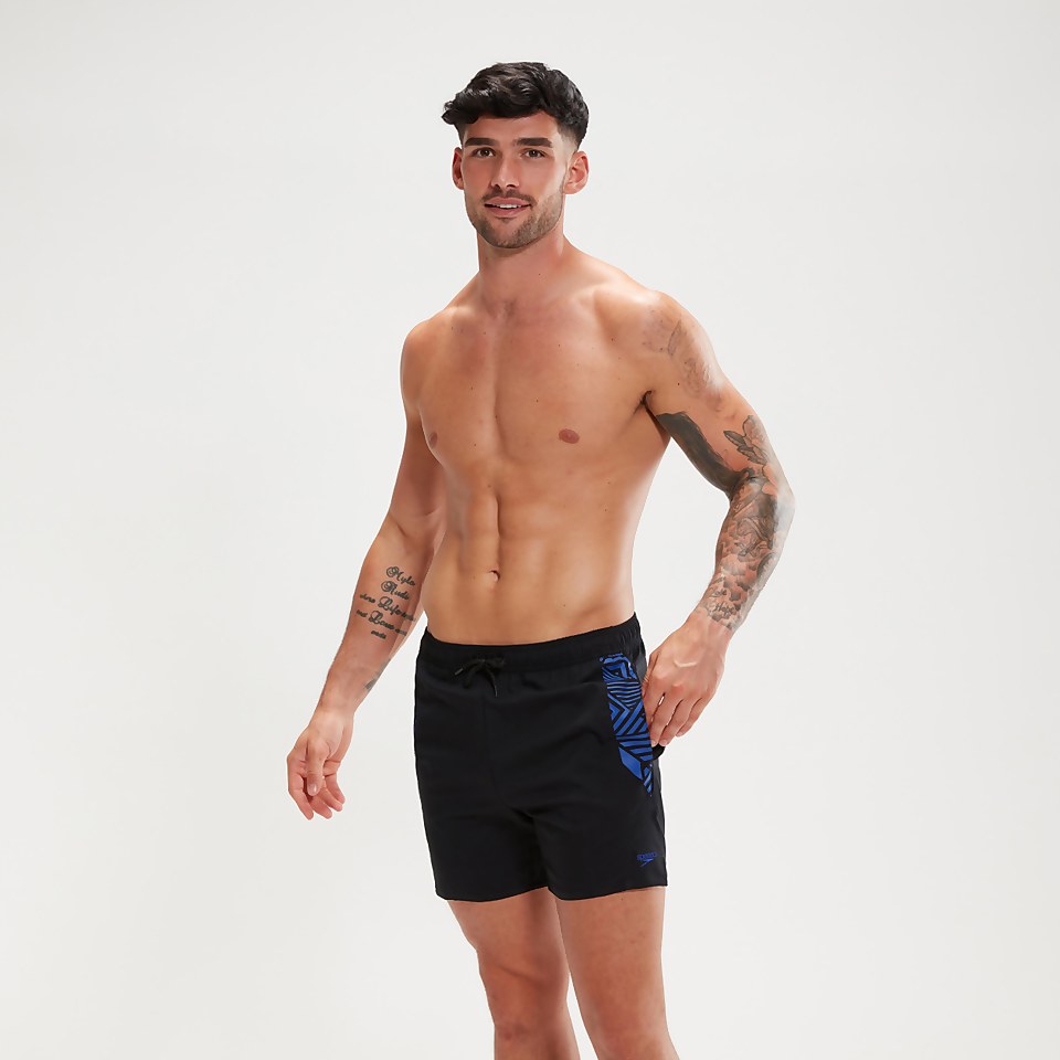 Short de bain de sport Homme 40 cm imprimé noir/bleu