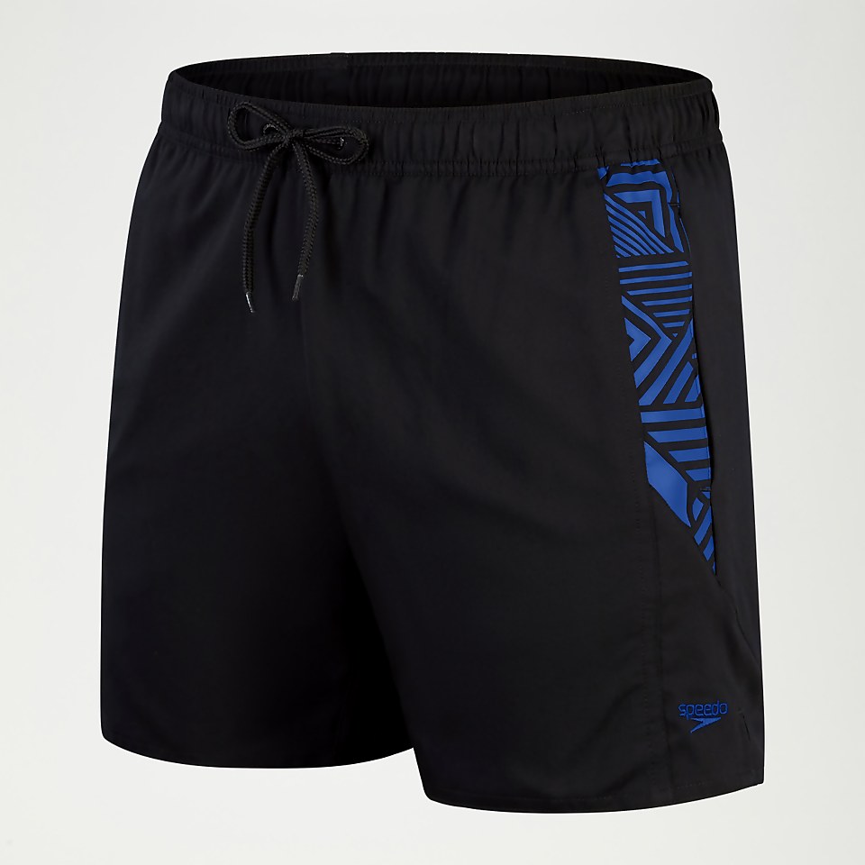 Short de bain de sport Homme 40 cm imprimé noir/bleu