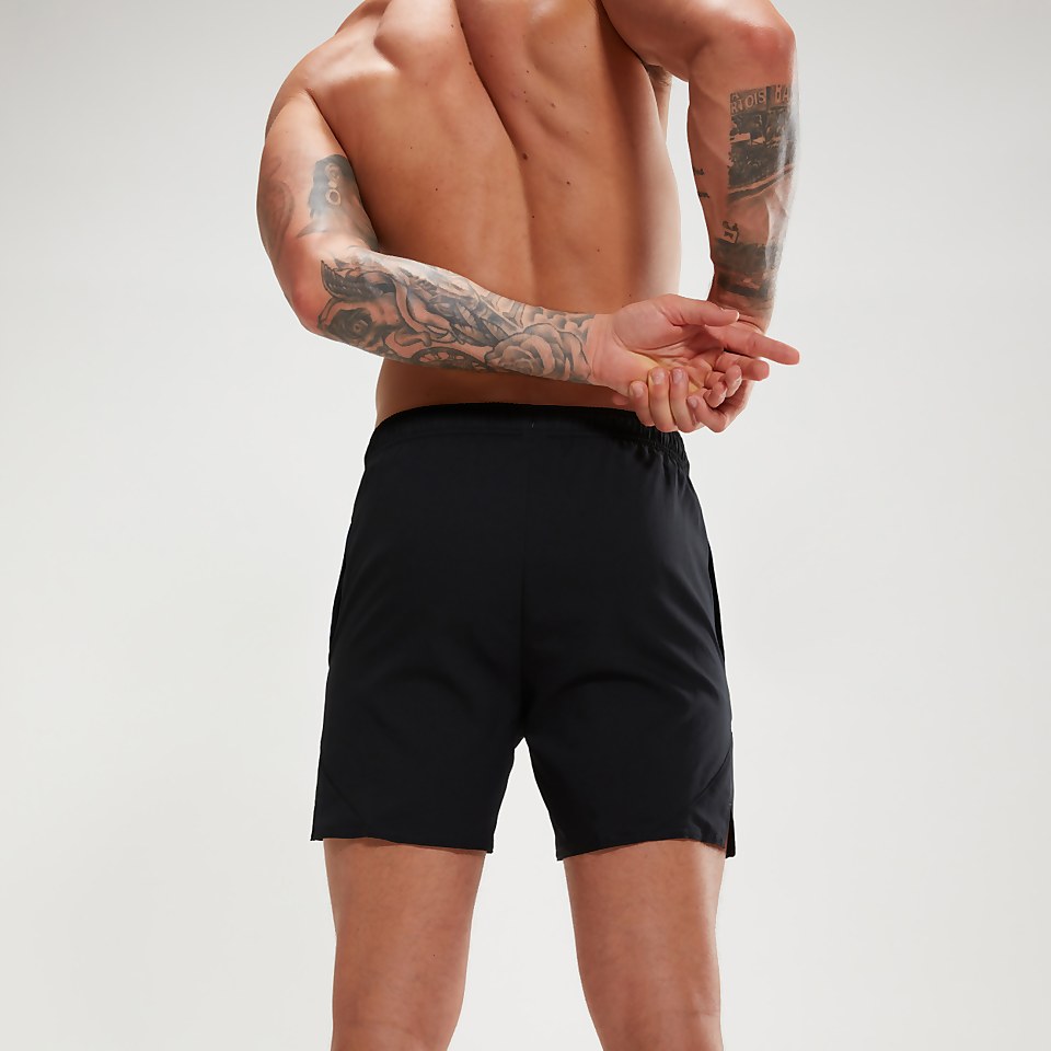 Short de bain de sport Homme 40 cm imprimé noir/bleu