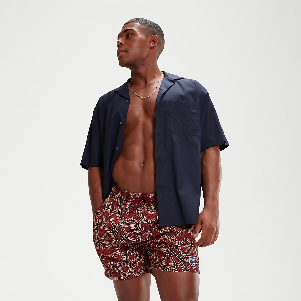 Short de bain Homme Printed Leisure 40 cm sang de bœuf/orange