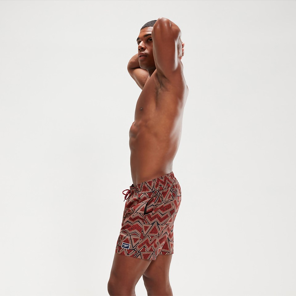 Short de bain Homme Printed Leisure 40 cm sang de bœuf/orange