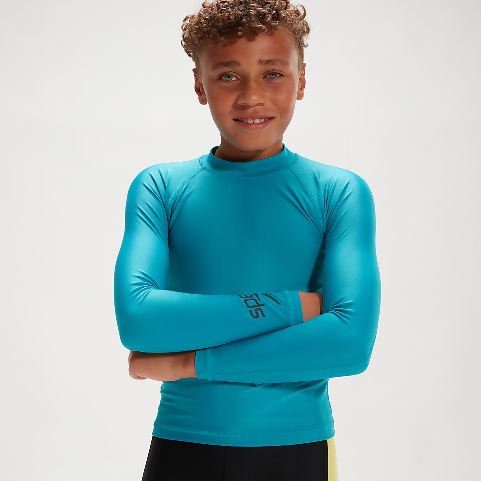 Unisex Langarm-Rash-Top für Kinder Aqua/Schwarz