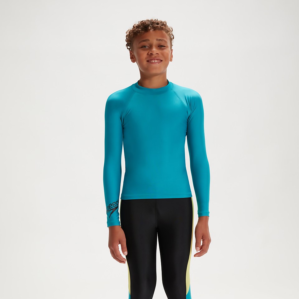Unisex Langarm-Rash-Top für Kinder Aqua/Schwarz