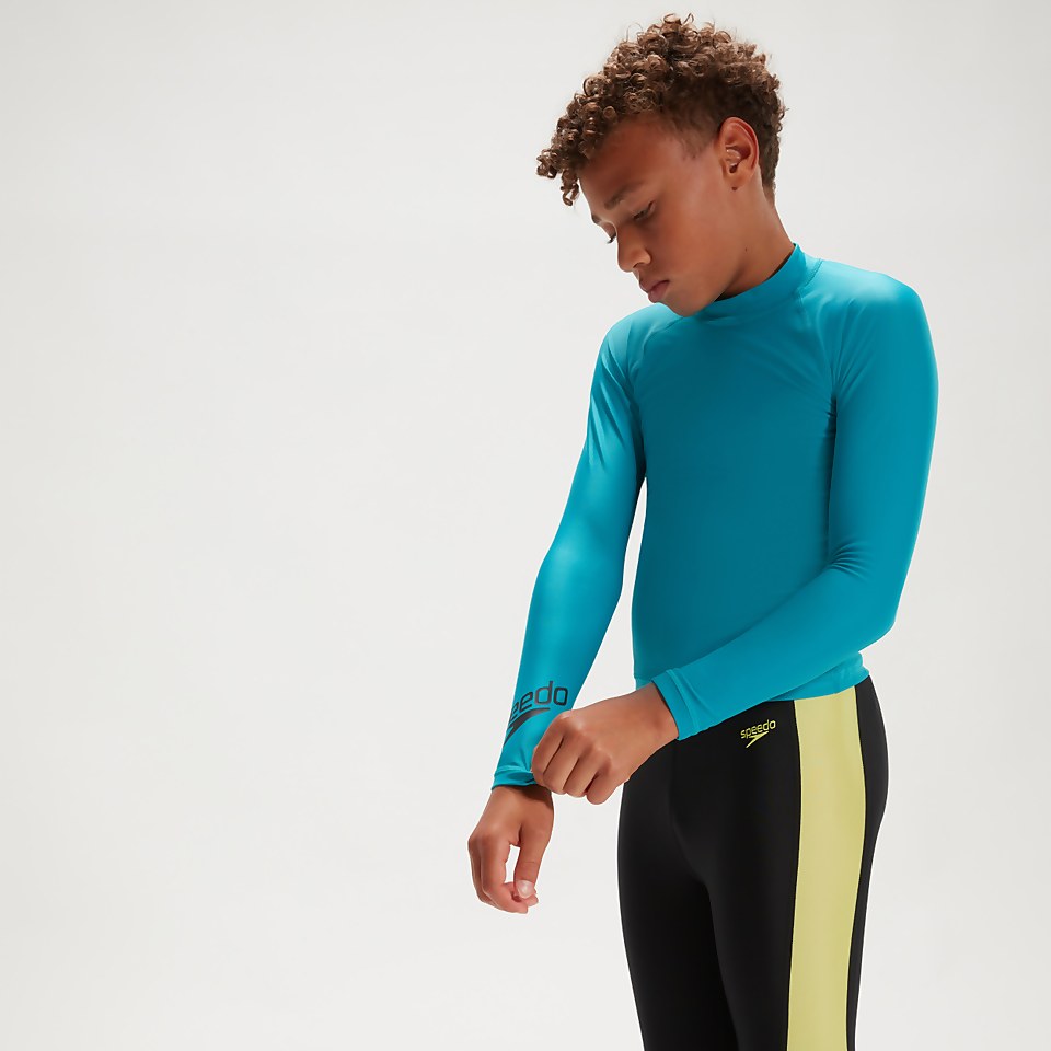 Unisex Langarm-Rash-Top für Kinder Aqua/Schwarz