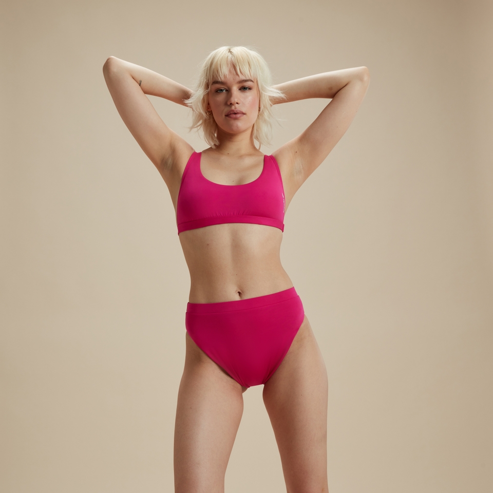 Women's Flu3nte Solid Cheeky High Waist Bikini Bottom Pink