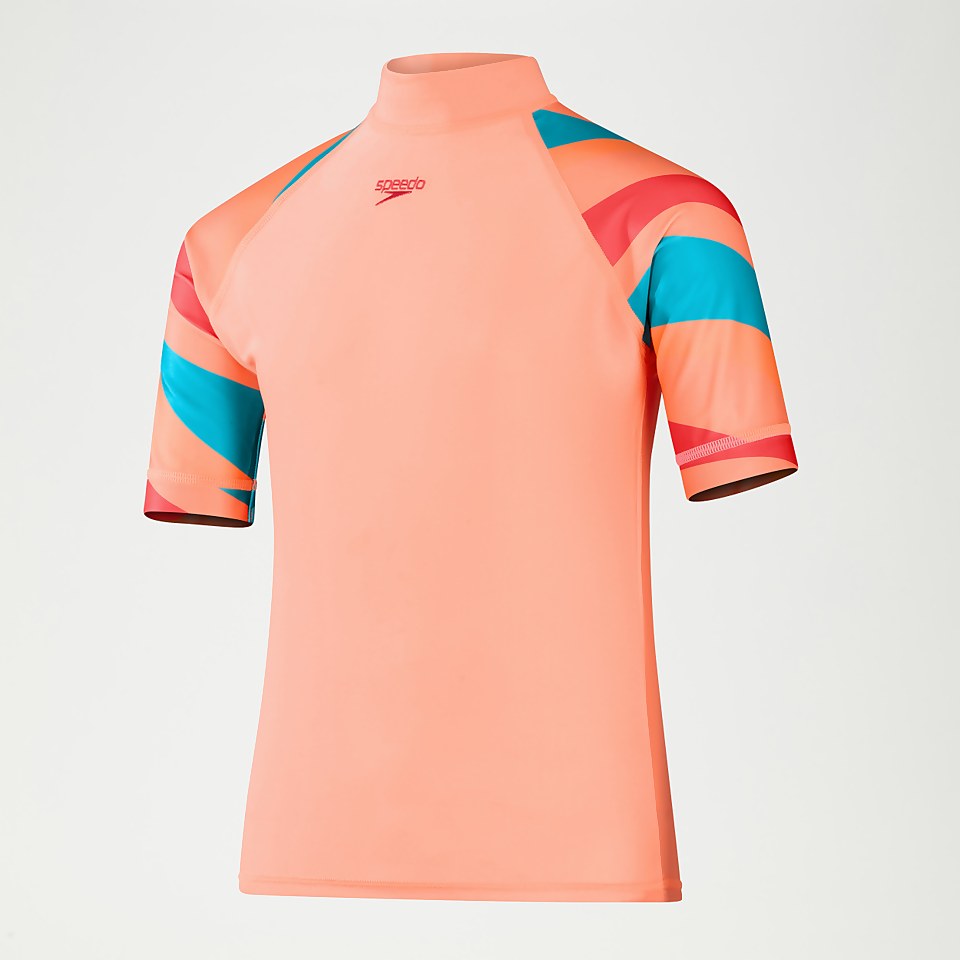 Girls' Short Sleeve Sun Top Coral/Aqua