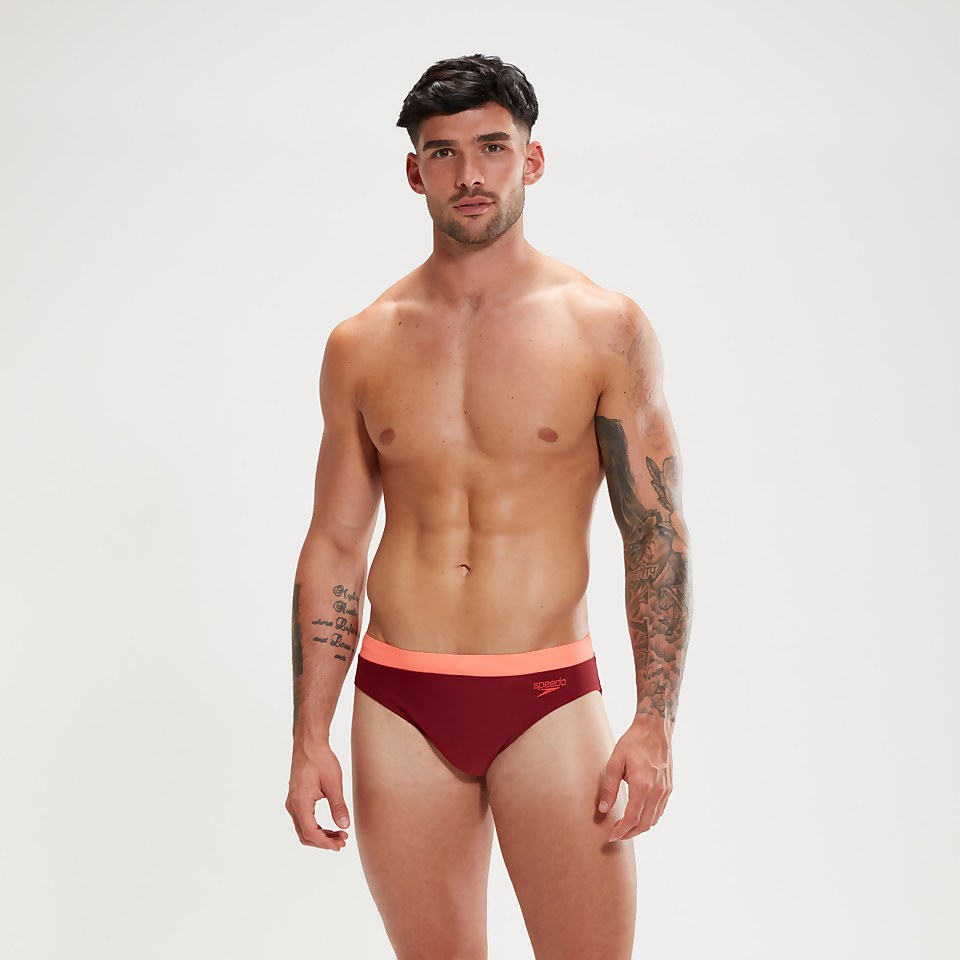 Slip de bain Homme Logo 7 cm sang de bœuf/corail