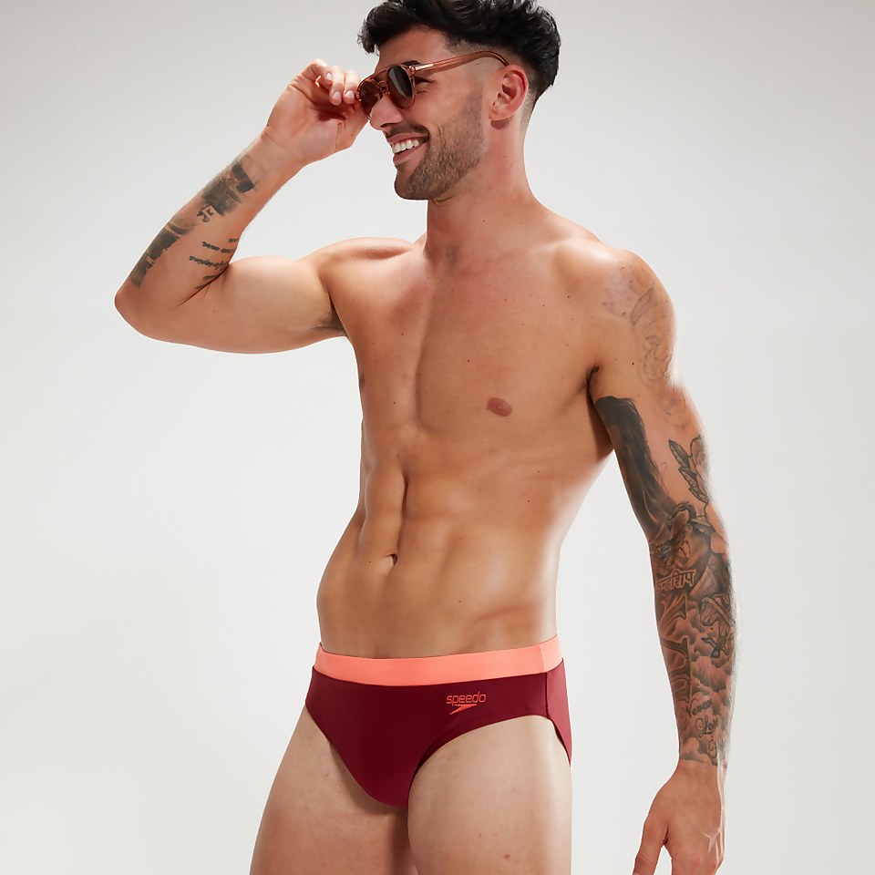 Slip de bain Homme Logo 7 cm sang de bœuf/corail