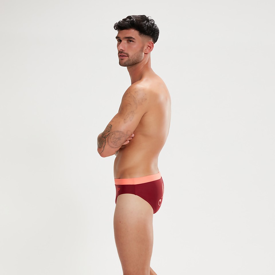 Slip de bain Homme Logo 7 cm sang de bœuf/corail