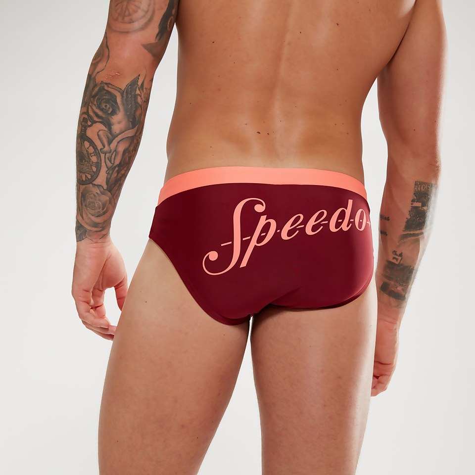Slip de bain Homme Logo 7 cm sang de bœuf/corail
