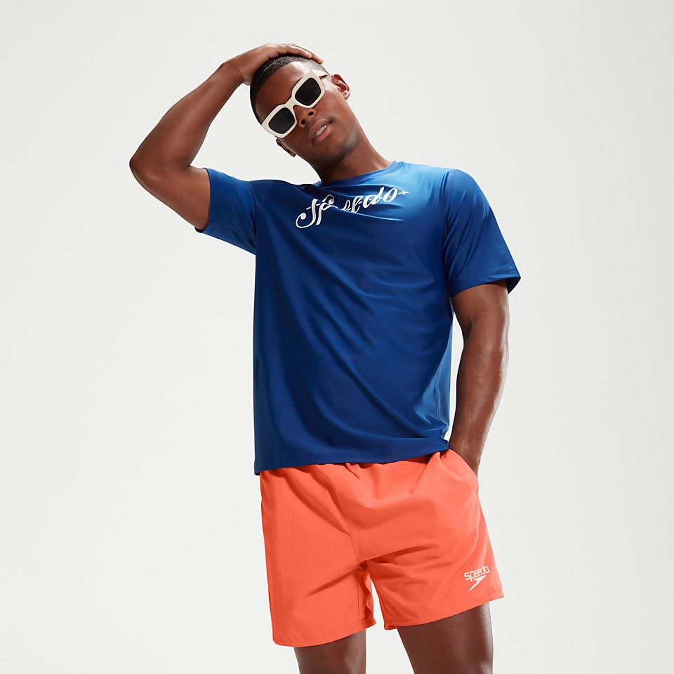Men's Printed Short Sleeve Swim Top Blue