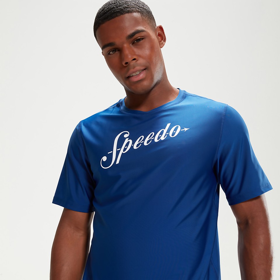 Men's Printed Short Sleeve Swim Top Blue