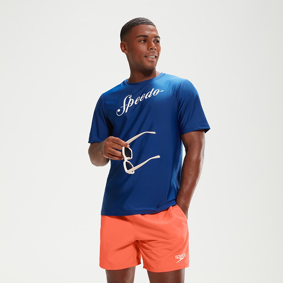 Men's Printed Short Sleeve Swim Top Blue