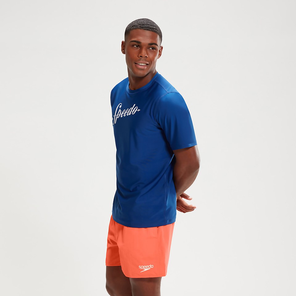 Men's Printed Short Sleeve Swim Top Blue