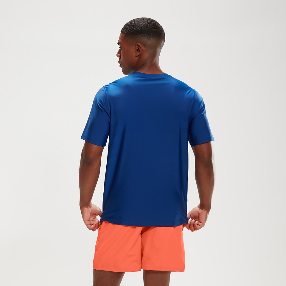 Men's Printed Short Sleeve Swim Top Blue
