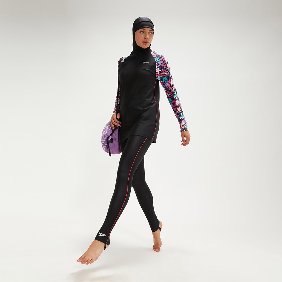 Women's Modesty Printed 3 Piece Set Black/Coral