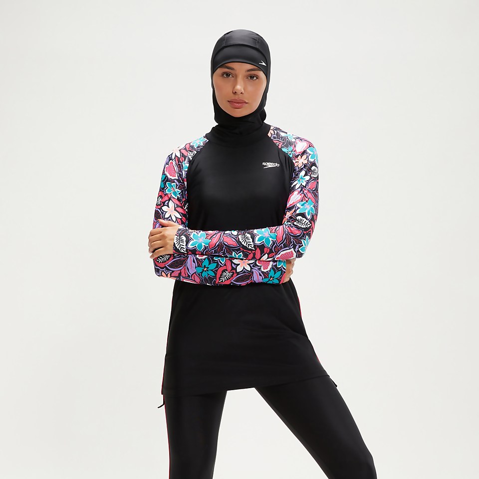 Women's Modesty Printed 3 Piece Set Black/Coral