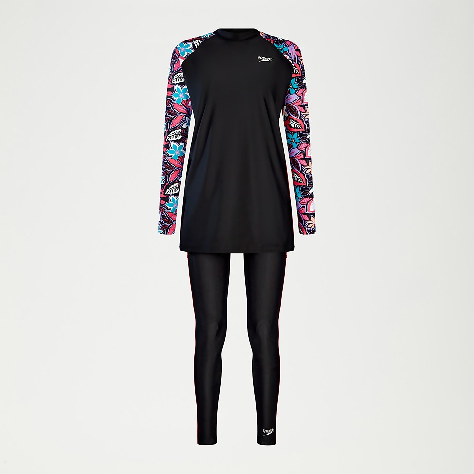 Women's Modesty Printed 3 Piece Set Black/Coral