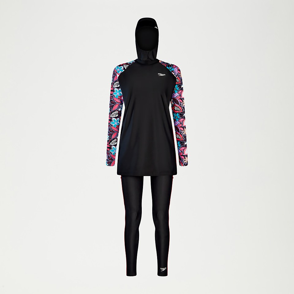 Women's Modesty Printed 3 Piece Set Black/Coral