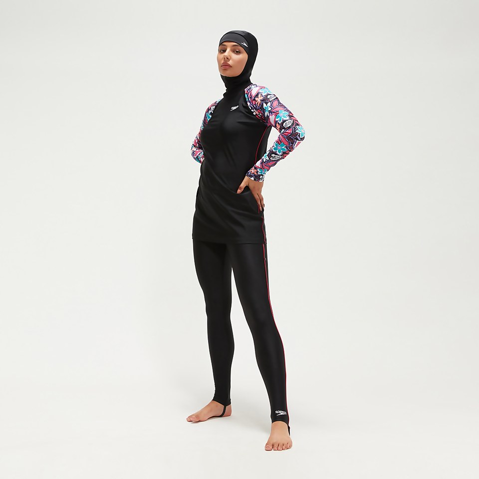 Women's Modesty Printed 3 Piece Set Black/Coral