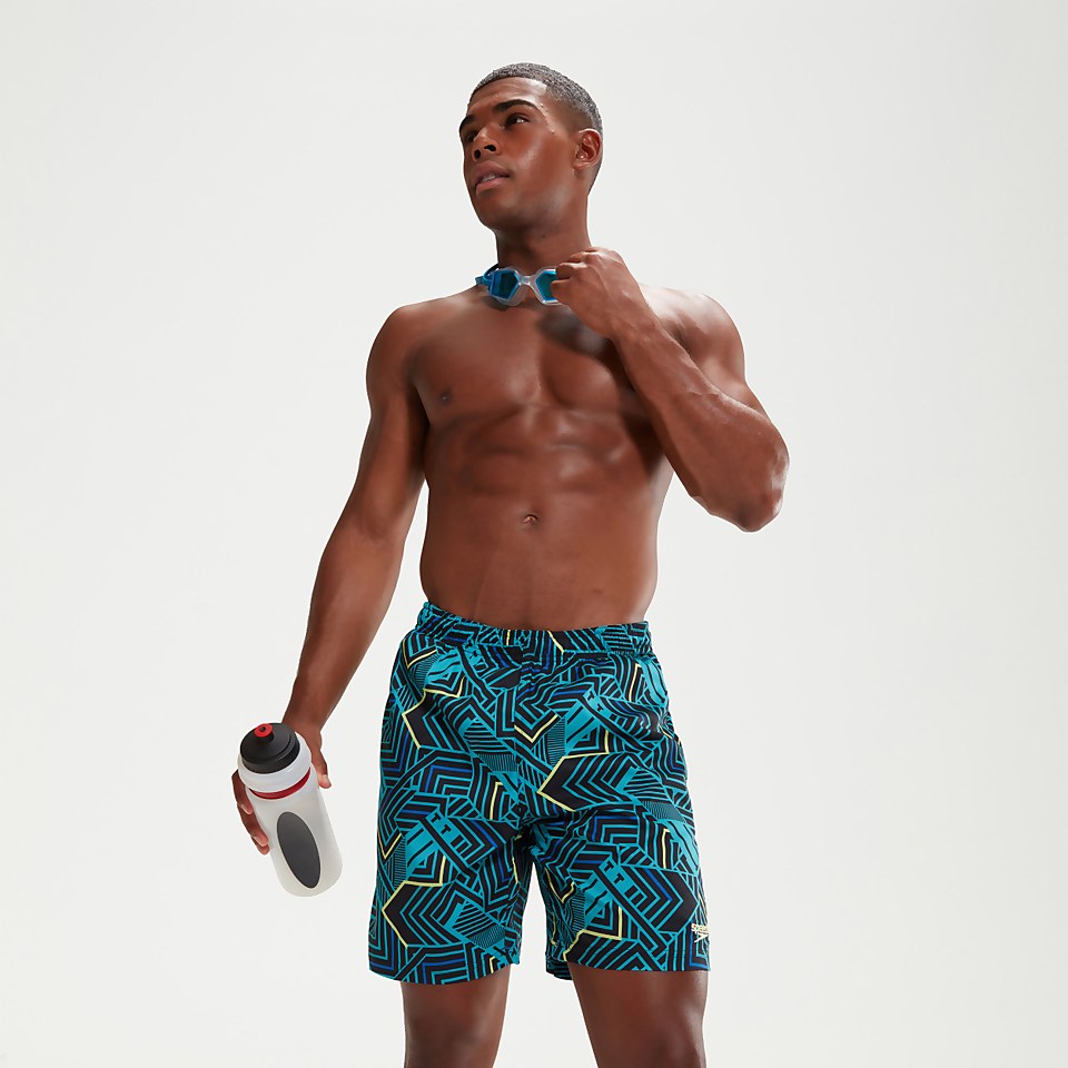 Men's Sport Allover 18" Swim Shorts Navy/Aqua