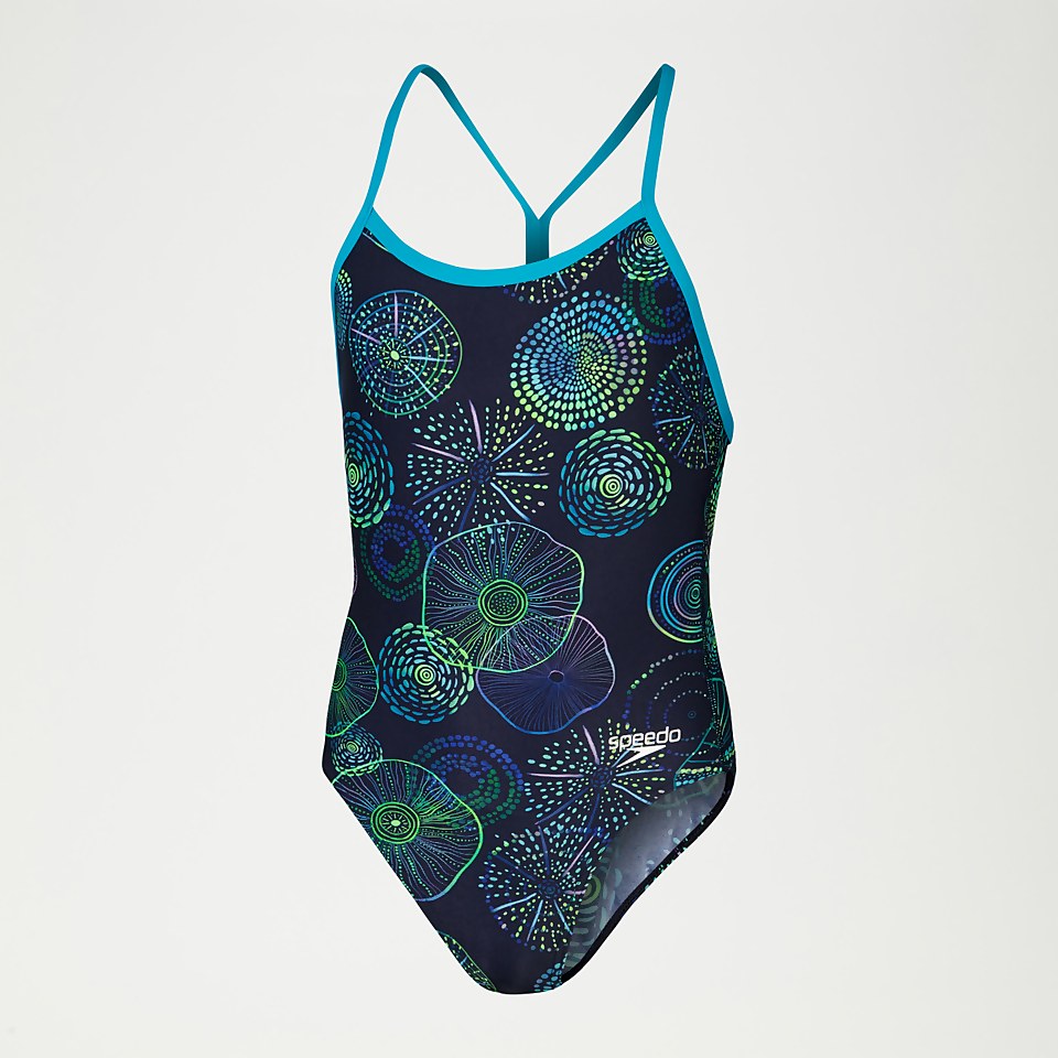 Maillot de bain Fille Club Training dos en V Jellyfish Glows bleu marine/vert