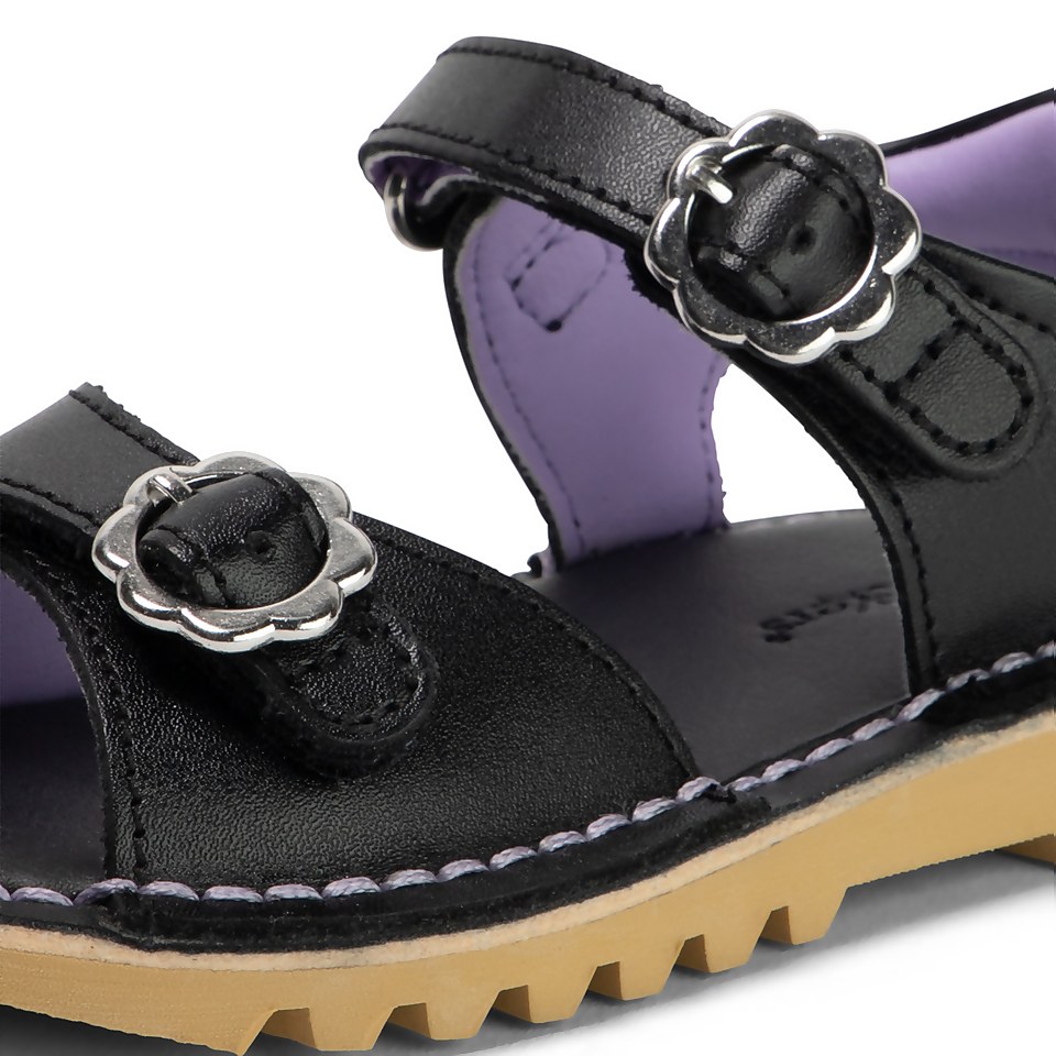 Infant Girls Kick Sandal Flower Leather Black