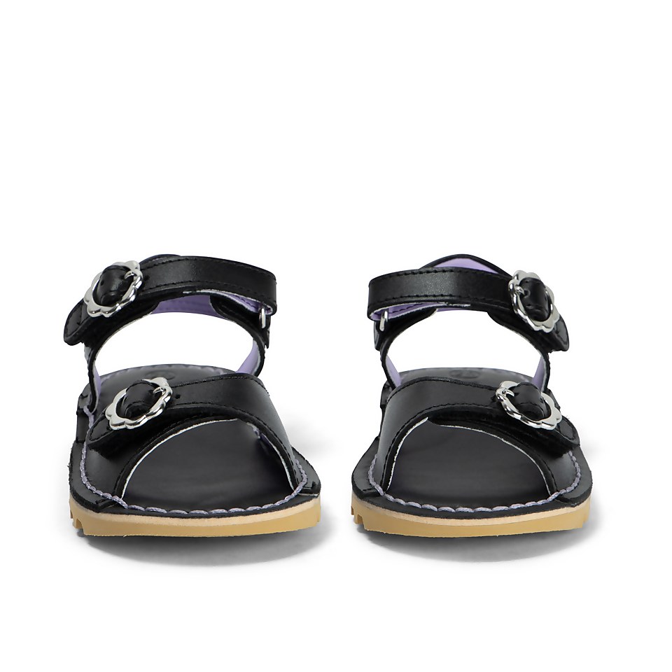 Infant Girls Kick Sandal Flower Leather Black