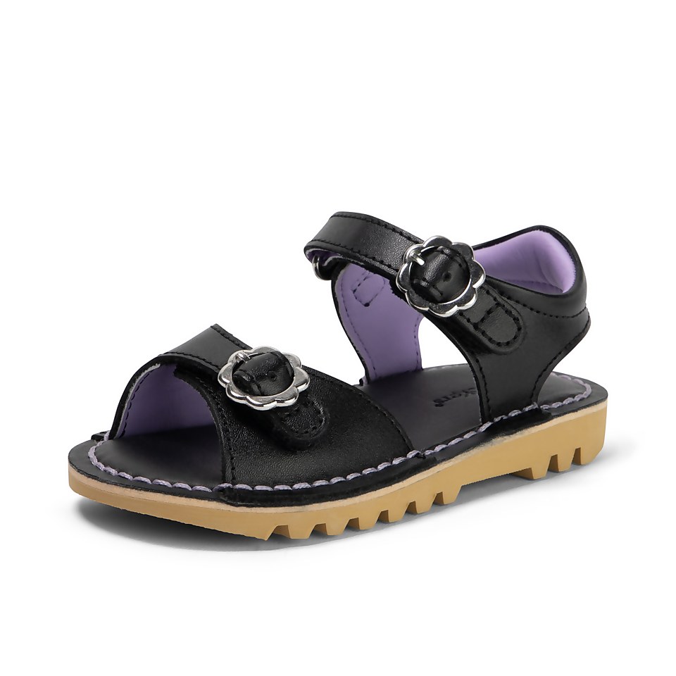 Infant Girls Kick Sandal Flower Leather Black