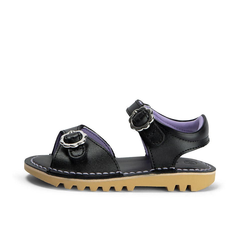 Infant Girls Kick Sandal Flower Leather Black