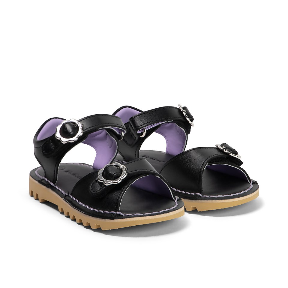 Infant Girls Kick Sandal Flower Leather Black