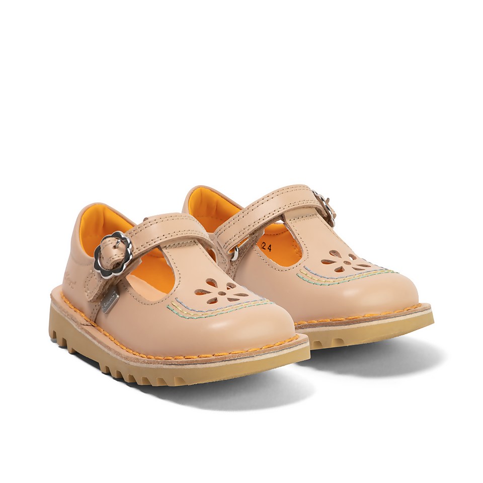 Infant Girls Kick T Bar Flower Leather Beige