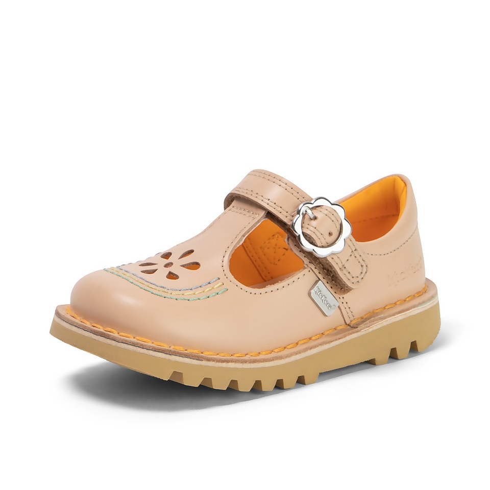 Infant Girls Kick T Bar Flower Leather Beige